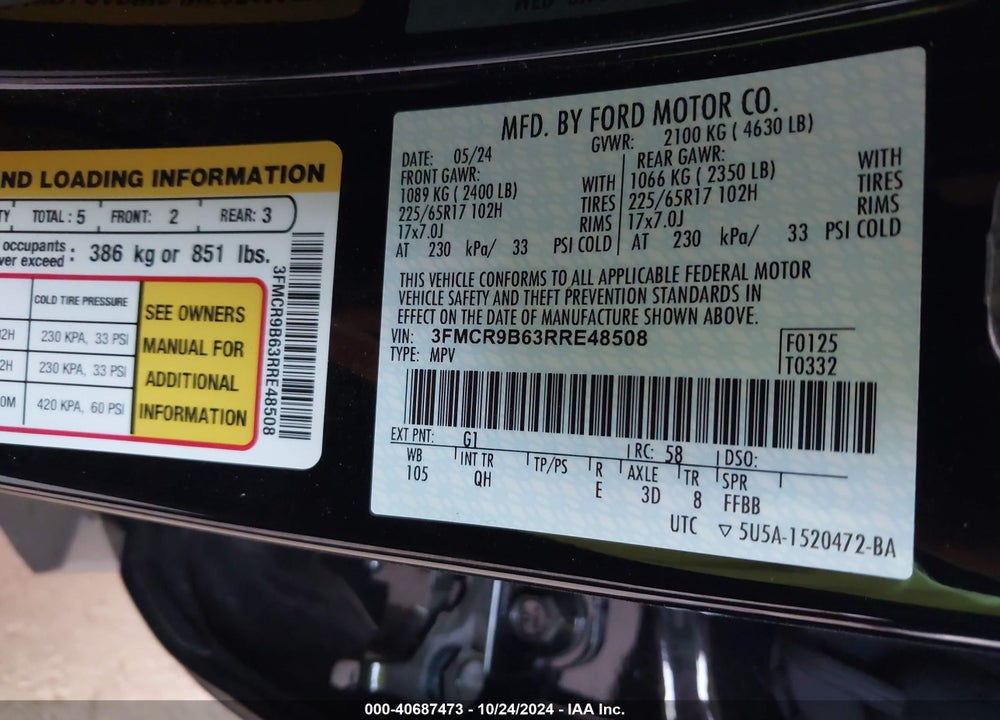 2024 FORD BRONCO SPORT BIG BEND VIN: 3FMCR9B63RRE48508