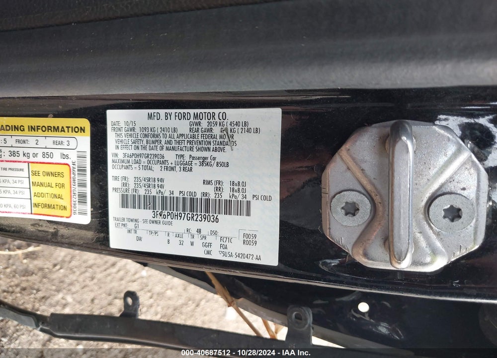 2016 FORD FUSION SE VIN: 3FA6P0H97GR239036