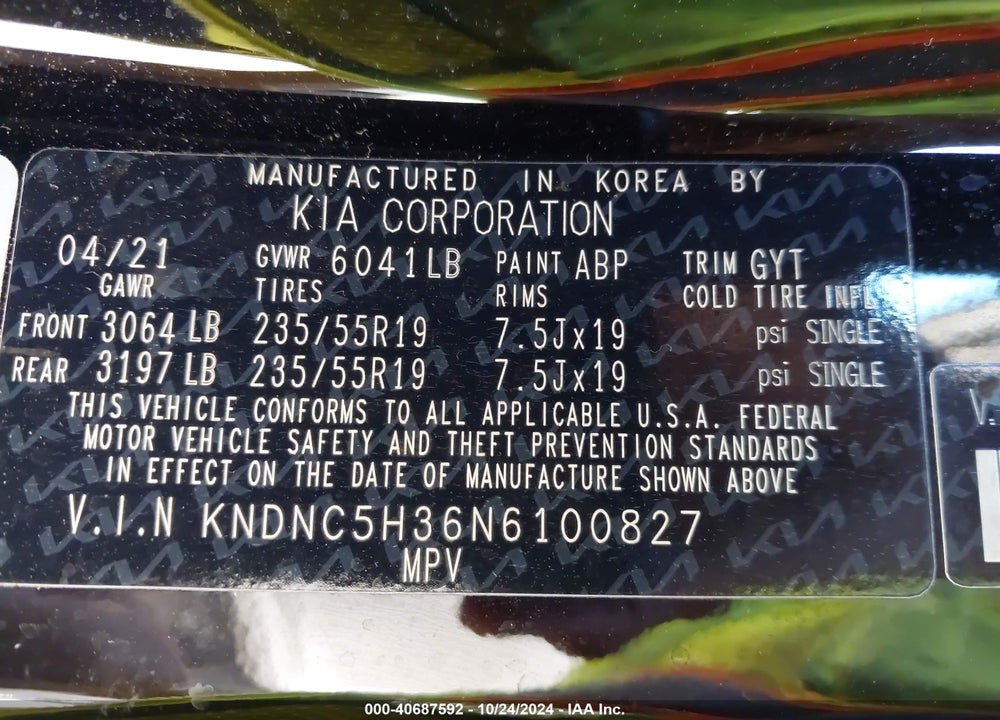 2022 KIA CARNIVAL MPV EX VIN: KNDNC5H36N6100827