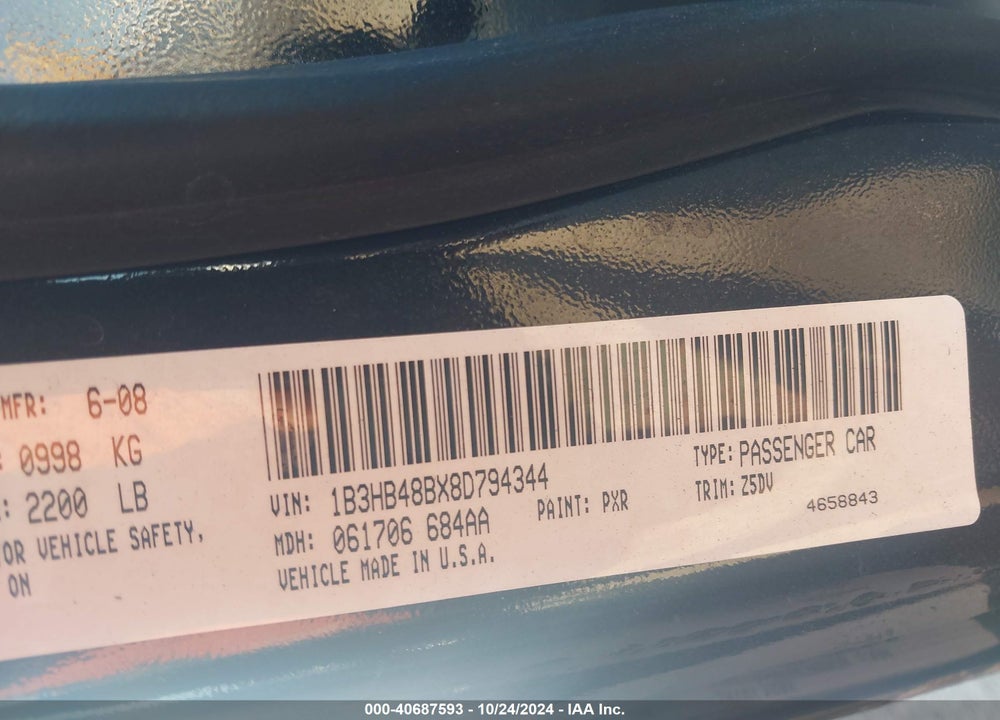 2008 DODGE CALIBER SXT VIN: 1B3HB48BX8D794344