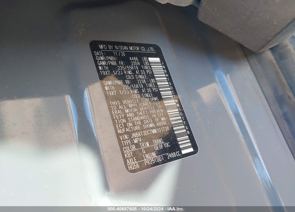 2021 NISSAN ROGUE PLATINUM FWD VIN: JN8AT3DC7MW101738