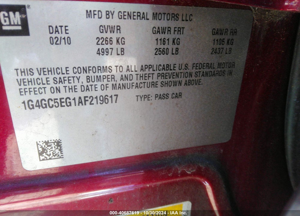 2010 BUICK LACROSSE CXL VIN: 1G4GC5EG1AF219617
