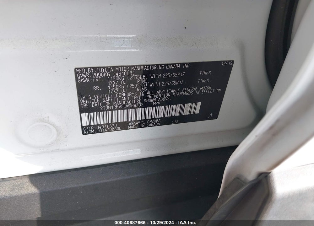 2020 TOYOTA RAV4 LE VIN: 2T3H1RFV5LW068737