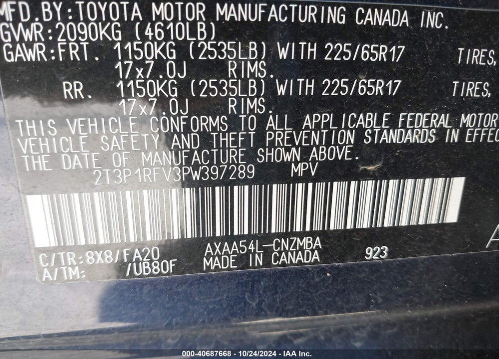 2023 TOYOTA RAV4 VIN: 2T3P1RFV3PW397289