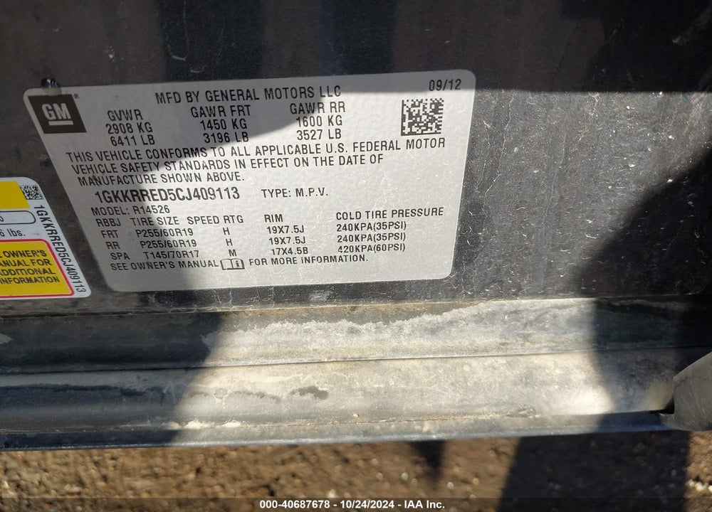 2012 GMC ACADIA SLT-1 VIN: 1GKKRRED5CJ409113