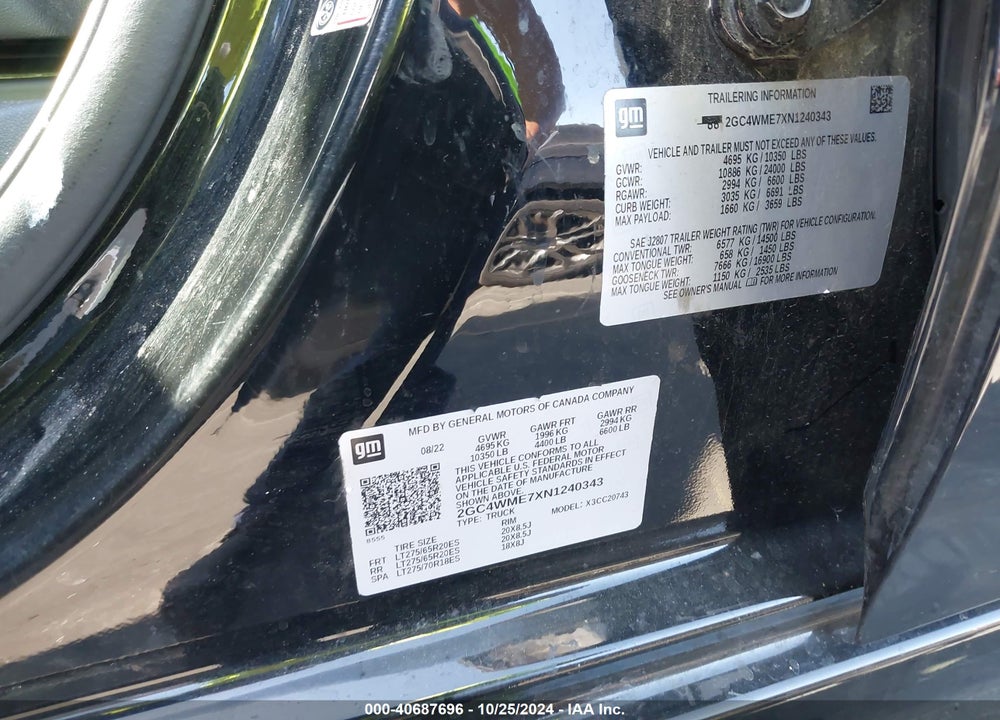 2022 CHEVROLET SILVERADO 2500HD 2WD  STANDARD BED CUSTOM VIN: 2GC4WME7XN1240343