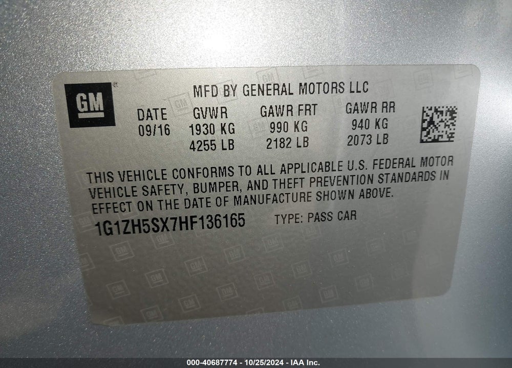 2017 CHEVROLET MALIBU PREMIER VIN: 1G1ZH5SX7HF136165