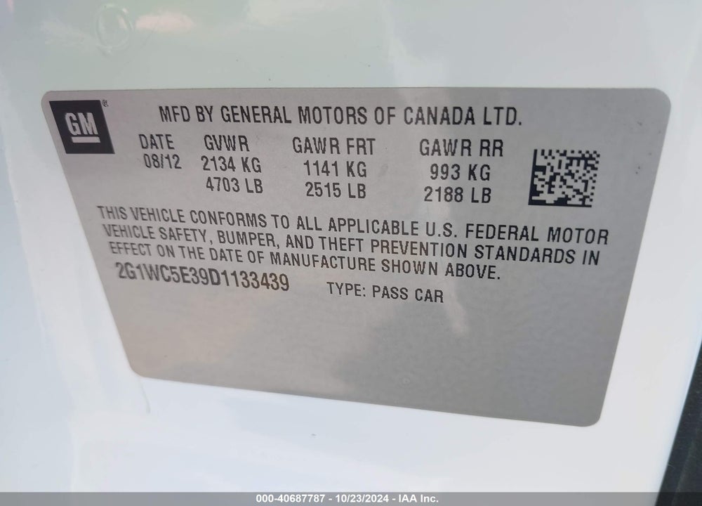 2013 CHEVROLET IMPALA LTZ VIN: 2G1WC5E39D1133439