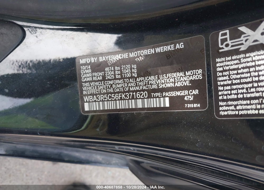 2015 BMW 4 SERIES VIN: WBA3R5C56FK371620