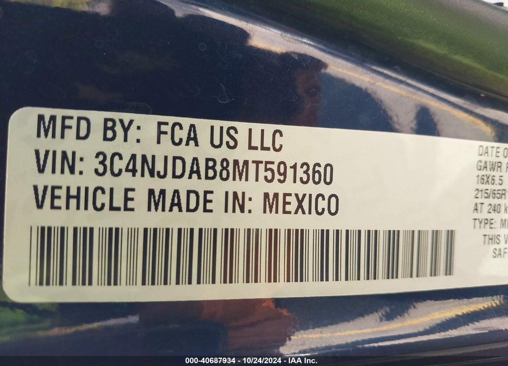 2021 JEEP COMPASS SPORT 4X4 VIN: 3C4NJDAB8MT591360