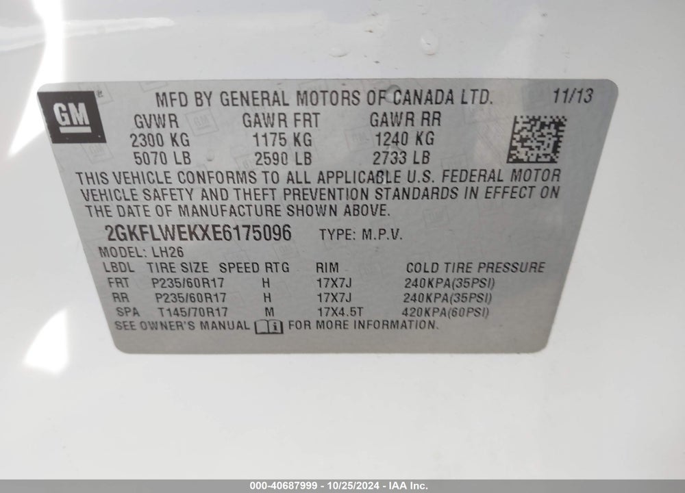 2014 GMC TERRAIN SLE-2 VIN: 2GKFLWEKXE6175096