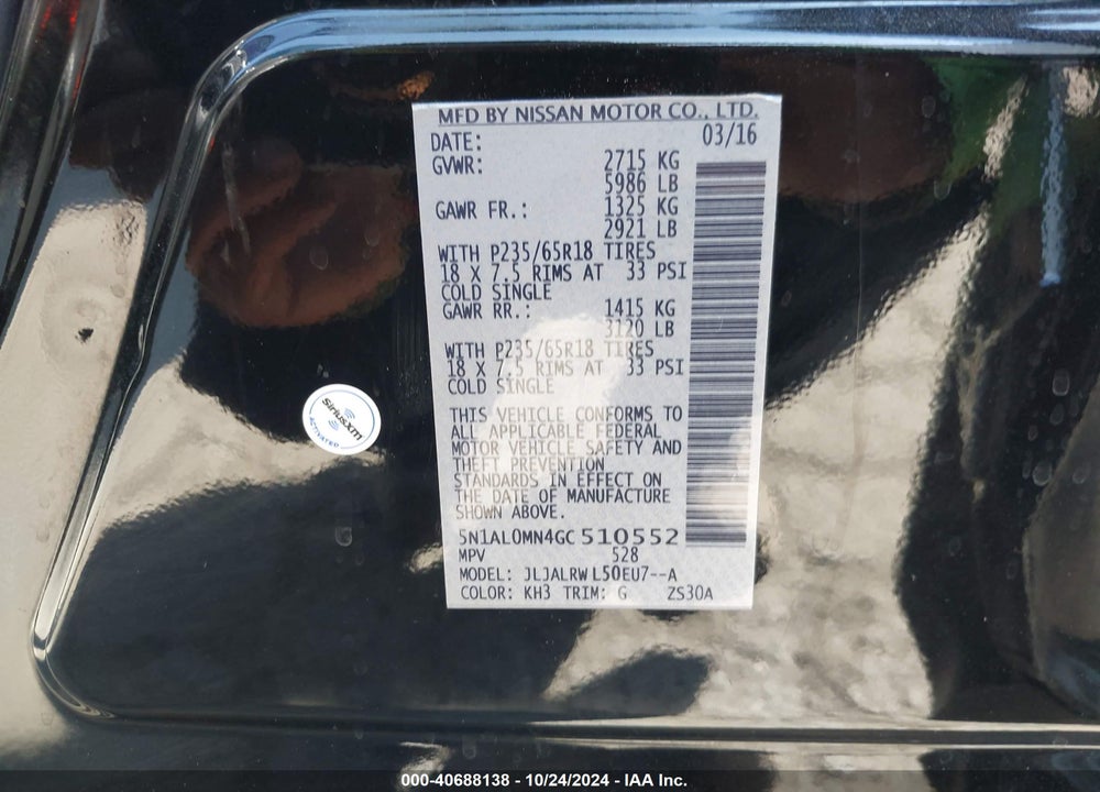 2016 INFINITI QX60 VIN: 5N1AL0MN4GC510552