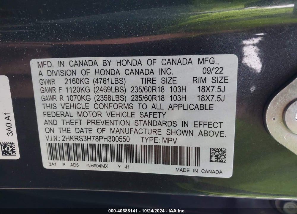 2023 HONDA CR-V EX-L 2WD VIN: 2HKRS3H78PH300550