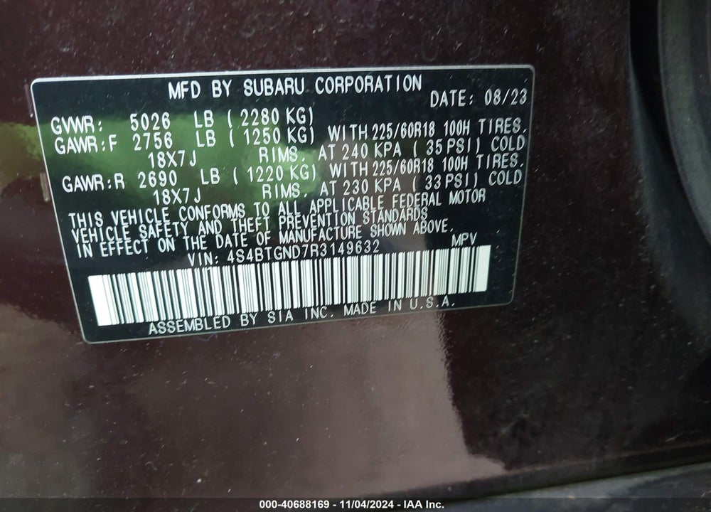 2024 SUBARU OUTBACK LIMITED XT VIN: 4S4BTGND7R3149632