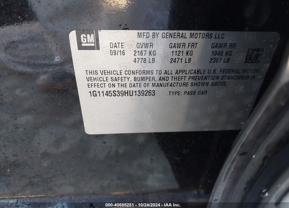 2017 CHEVROLET IMPALA 2LZ VIN: 1G1145S39HU139263