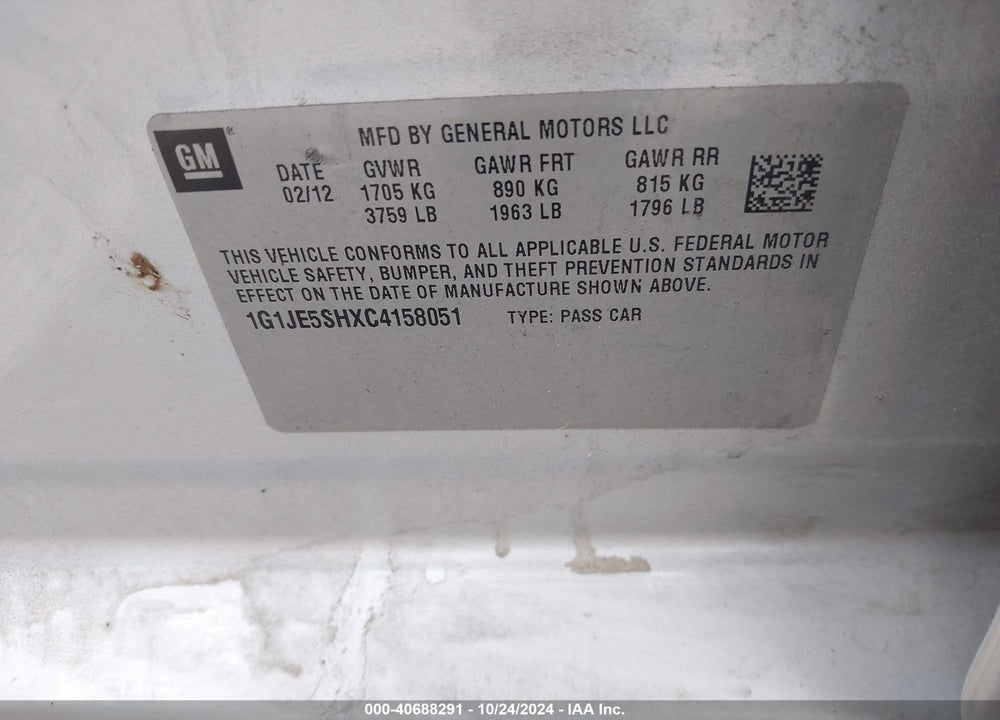 2012 CHEVROLET SONIC 2LZ VIN: 1G1JE5SHXC4158051