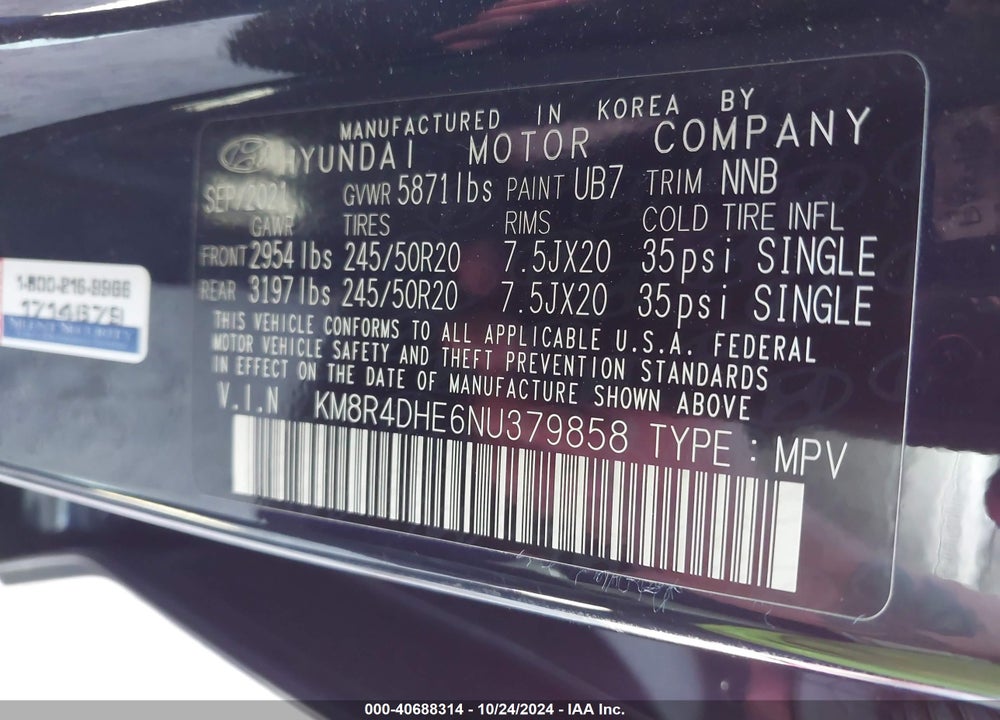 2022 HYUNDAI PALISADE SEL VIN: KM8R4DHE6NU379858