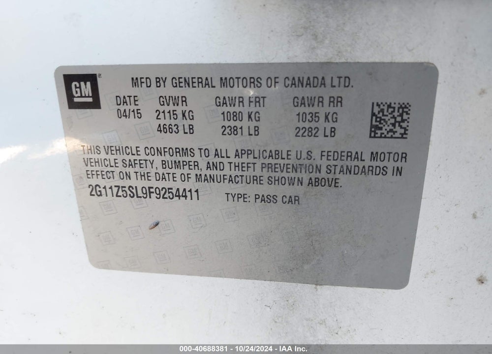 2015 CHEVROLET IMPALA LS VIN: 2G11Z5SL9F9254411