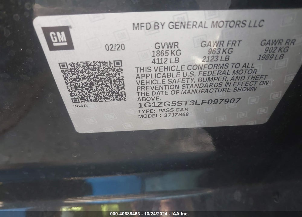 2020 CHEVROLET MALIBU FWD RS VIN: 1G1ZG5ST3LF097907