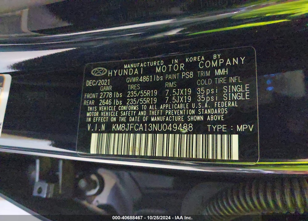 2022 HYUNDAI TUCSON HYBRID SEL CONVENIENCE VIN: KM8JFCA13NU049488
