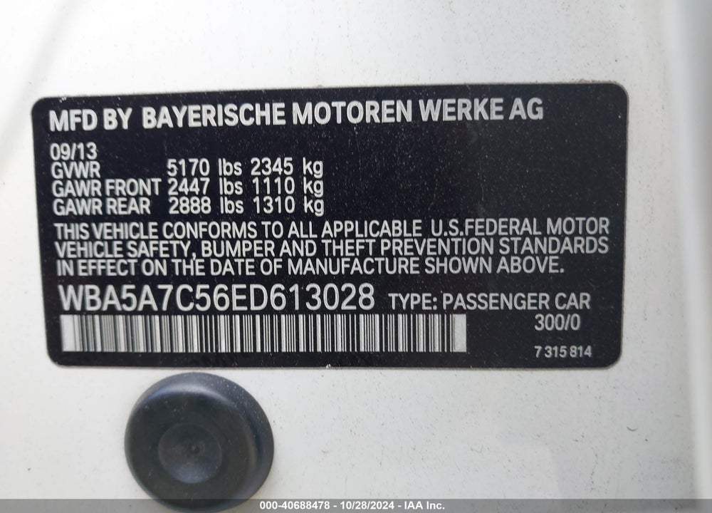 2014 BMW 528I XDRIVE VIN: WBA5A7C56ED613028