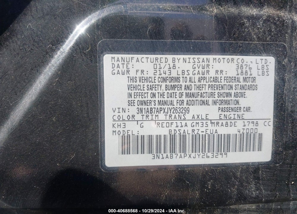 2018 NISSAN SENTRA SR VIN: 3N1AB7APXJY263299