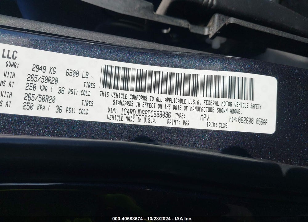 2013 DODGE DURANGO CREW VIN: 1C4RDJDG6DC688096