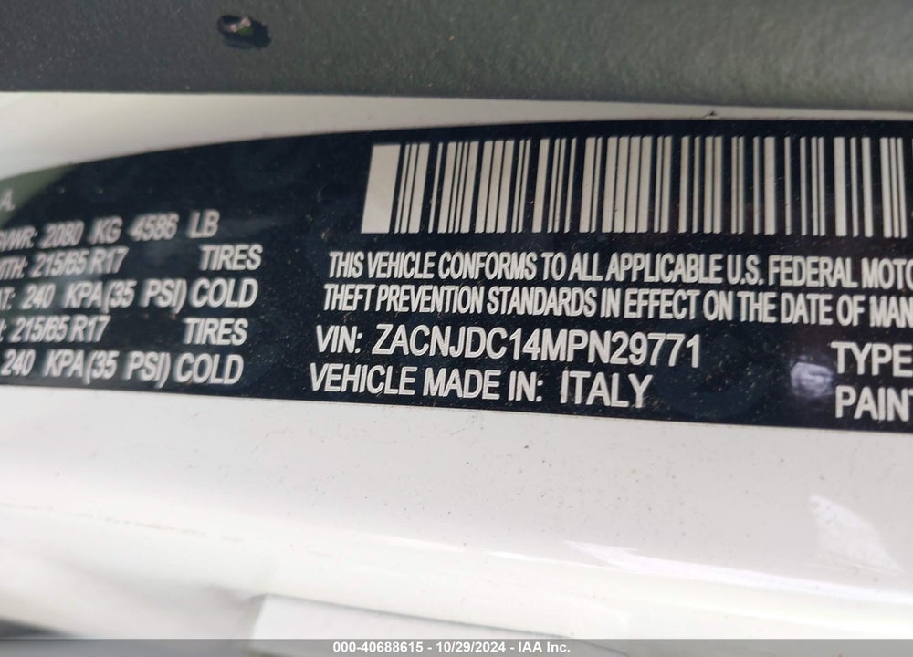 2021 JEEP RENEGADE TRAILHAWK 4X4 VIN: ZACNJDC14MPN29771
