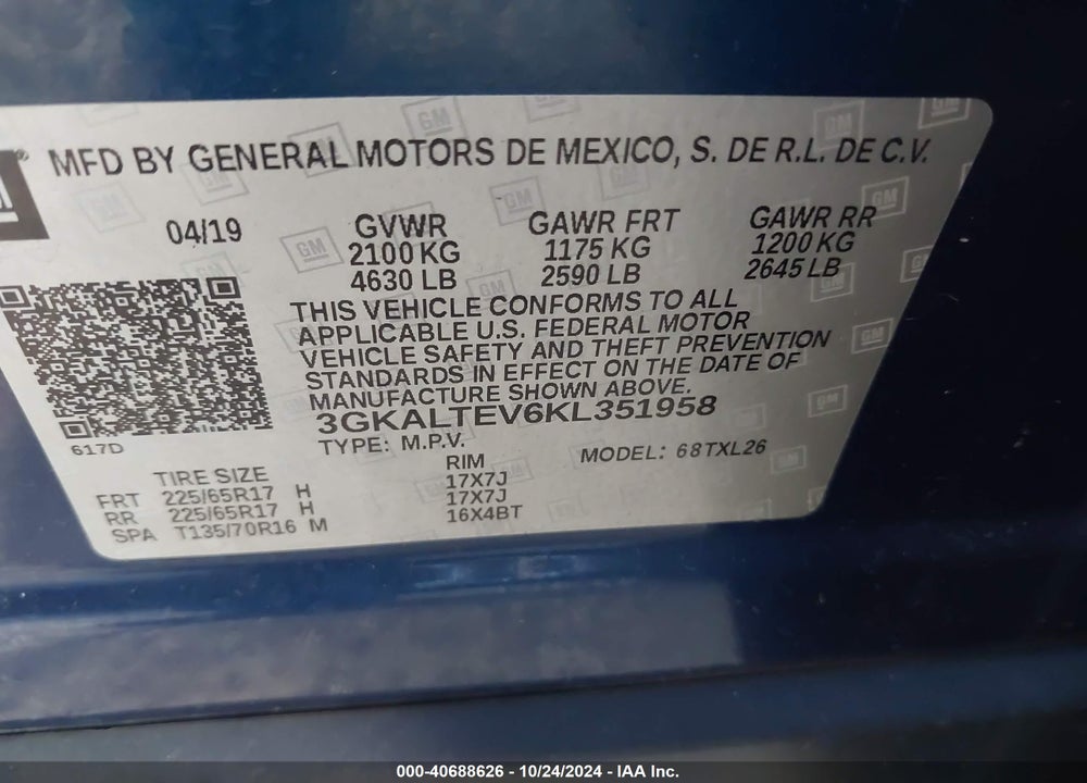 2019 GMC TERRAIN SLE VIN: 3GKALTEV6KL351958