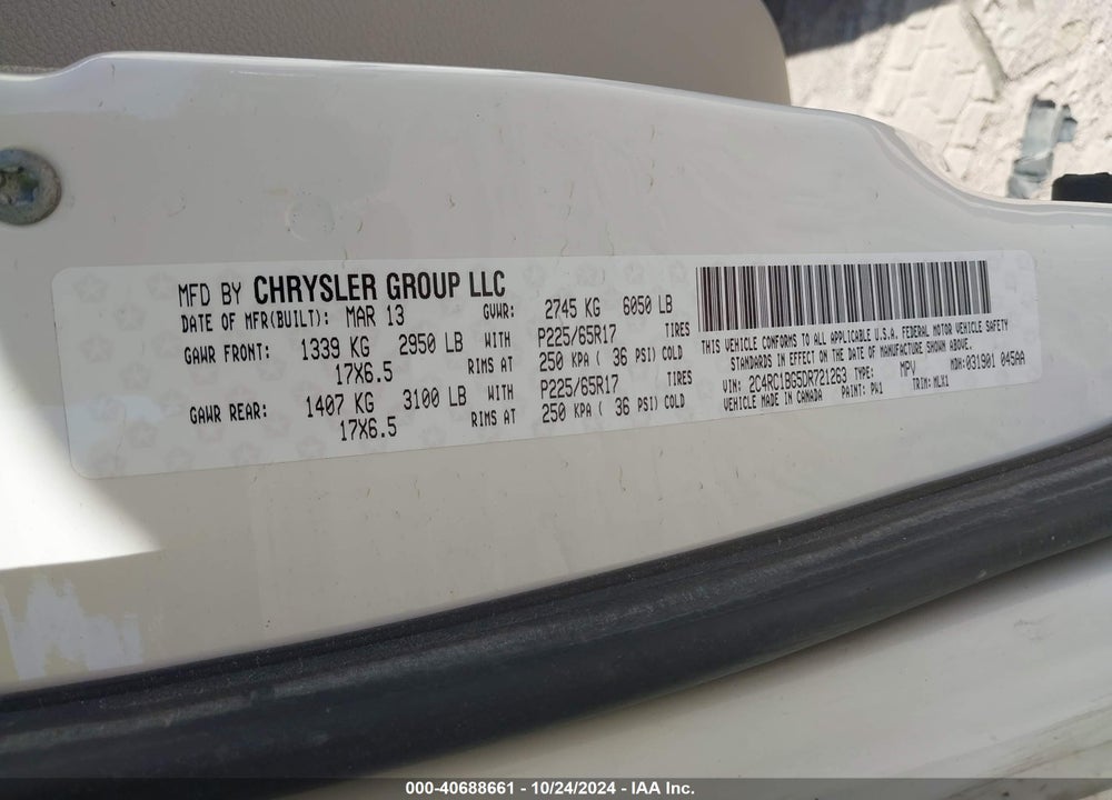 2013 CHRYSLER TOWN & COUNTRY TOURING VIN: 2C4RC1BG5DR721263