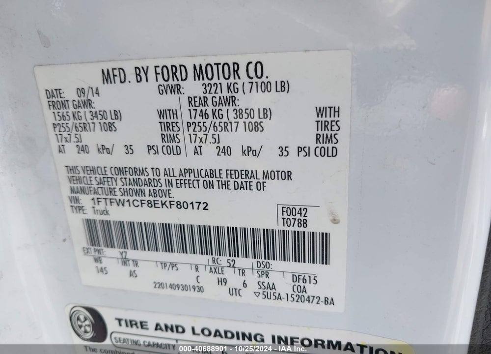 2014 FORD F-150 XL VIN: 1FTFW1CF8EKF80172