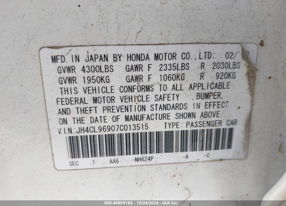 2007 ACURA TSX VIN: JH4CL96907C013515