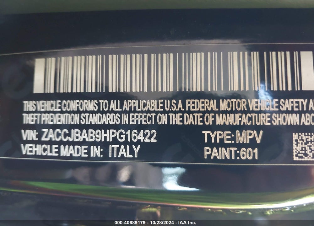 2017 JEEP RENEGADE SPORT 4X4 VIN: ZACCJBAB9HPG16422
