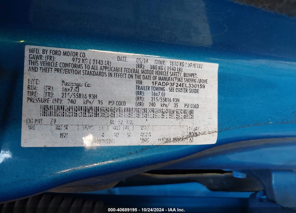 2014 FORD FOCUS SE VIN: 1FADP3F24EL330159