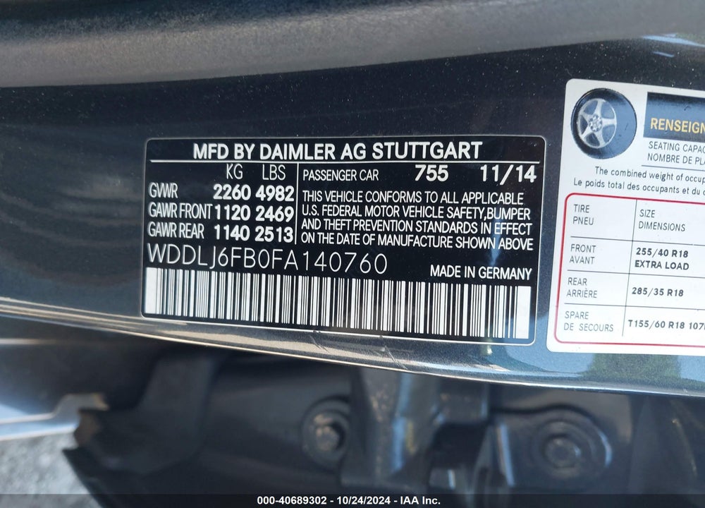 2015 MERCEDES-BENZ CLS 400 VIN: WDDLJ6FB0FA140760