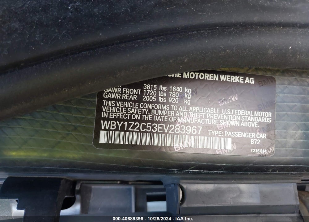 2014 BMW I3 VIN: WBY1Z2C53EV283967