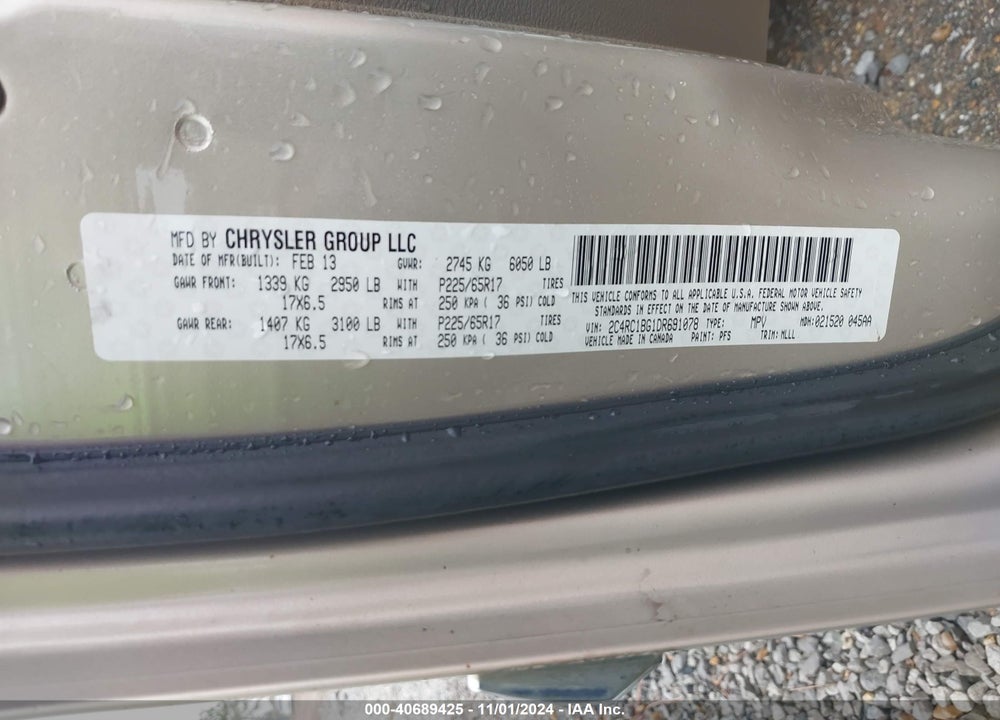 2013 CHRYSLER TOWN & COUNTRY TOURING VIN: 2C4RC1BG1DR691078