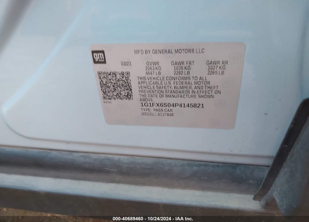 2023 CHEVROLET BOLT EV FWD 2LT VIN: 1G1FX6S04P4145821
