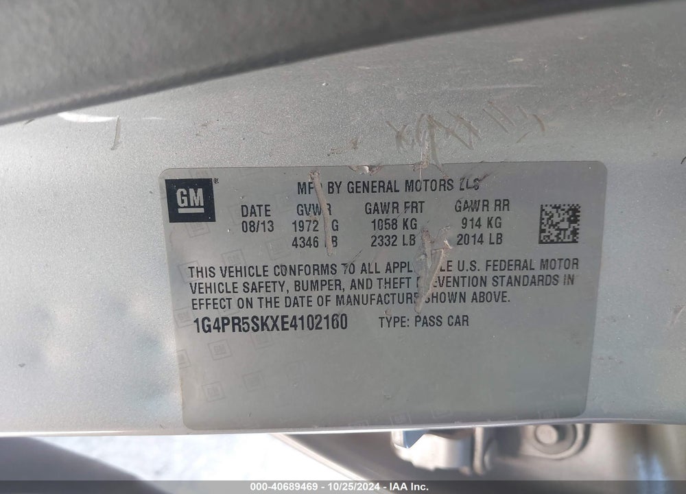 2014 BUICK VERANO CONVENIENCE GROUP VIN: 1G4PR5SKXE4102160