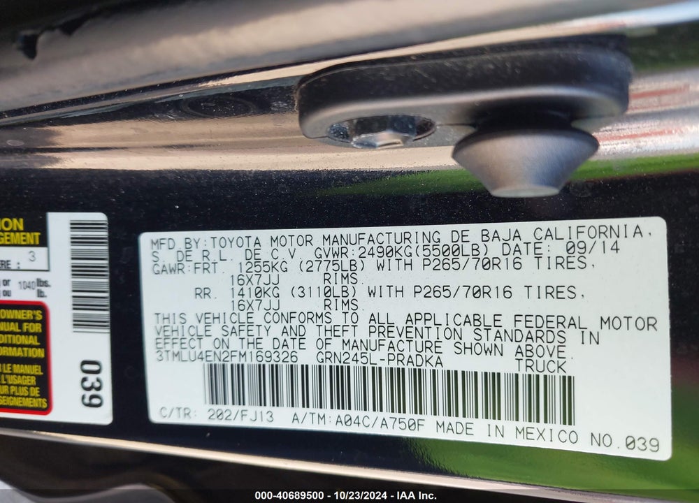 2015 TOYOTA TACOMA DOUBLE CAB/TRD PRO VIN: 3TMLU4EN2FM169326