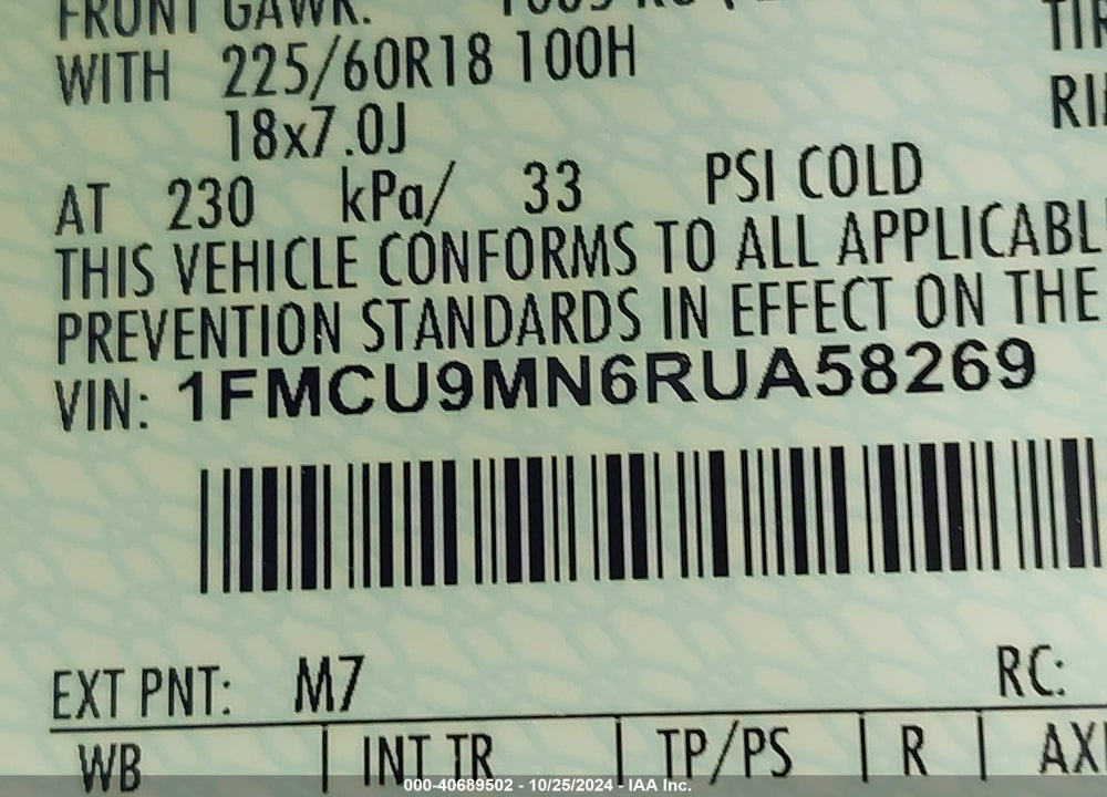 2024 FORD ESCAPE VIN: 1FMCU9MN6RUA58269