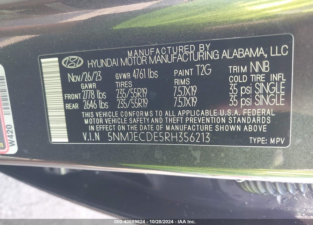 2024 HYUNDAI TUCSON LIMITED VIN: 5NMJECDE5RH356213