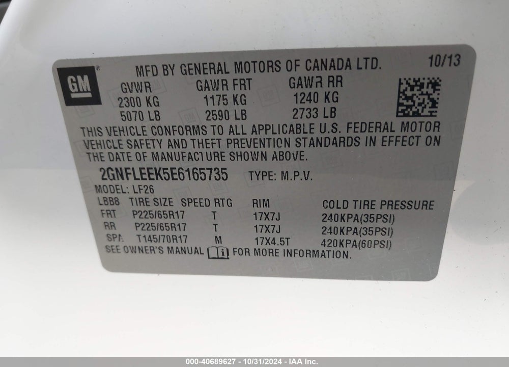 2014 CHEVROLET EQUINOX LS VIN: 2GNFLEEK5E6165735