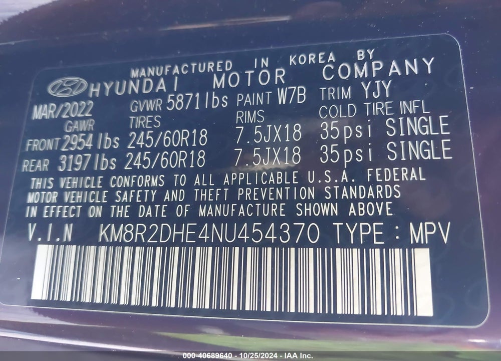 2022 HYUNDAI PALISADE SEL VIN: KM8R2DHE4NU454370