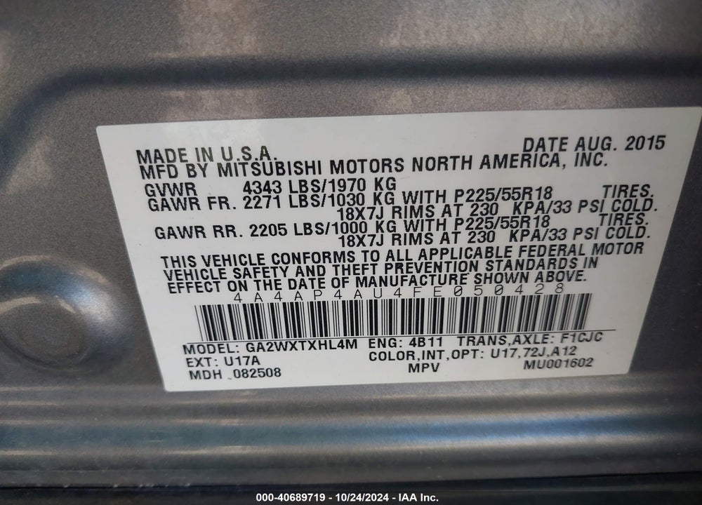2015 MITSUBISHI OUTLANDER SPORT SE VIN: 4A4AP4AU4FE050428