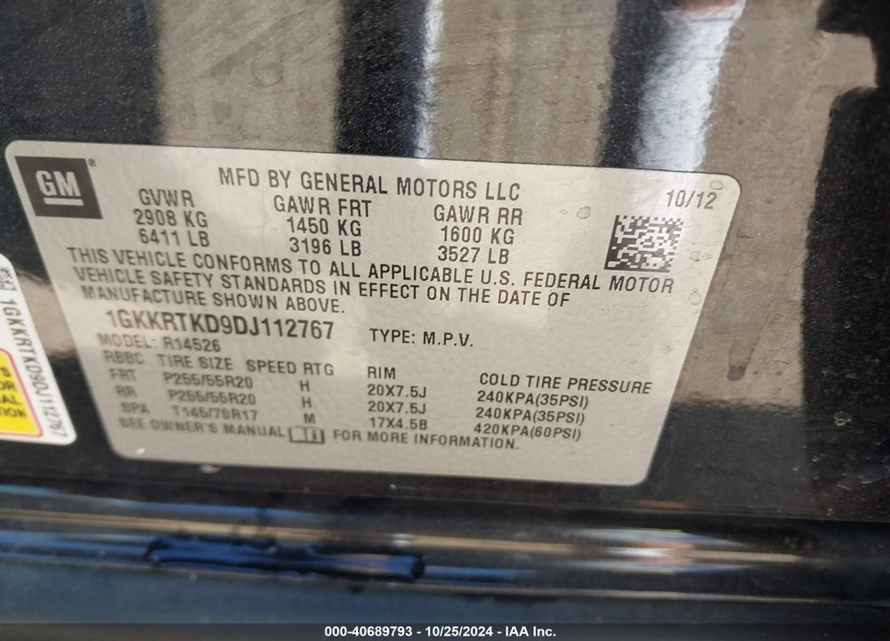 2013 GMC ACADIA DENALI VIN: 1GKKRTKD9DJ112767