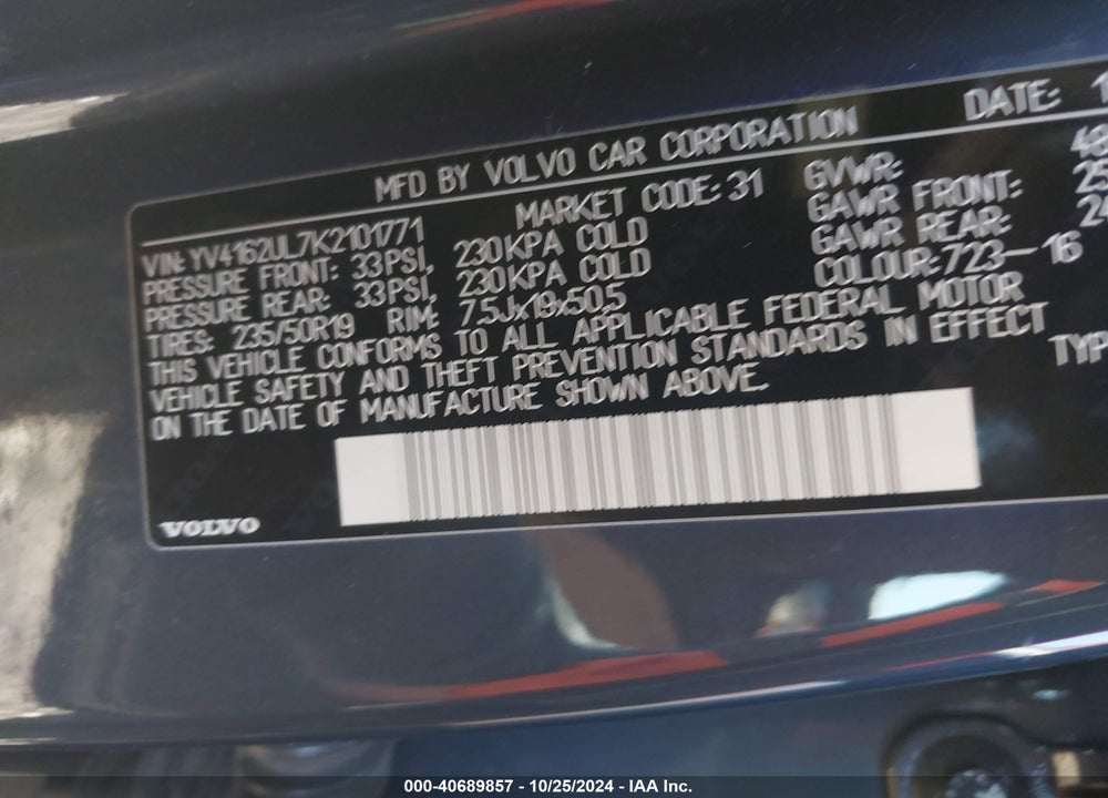 2019 VOLVO XC40 T5 INSCRIPTION VIN: YV4162UL7K2101771
