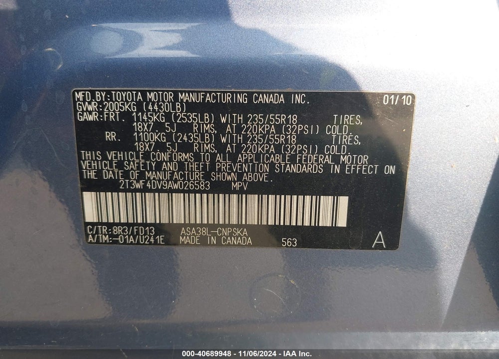 2010 TOYOTA RAV4 SPORT VIN: 2T3WF4DV9AW026583