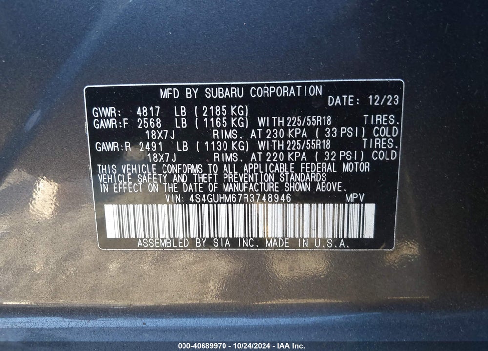 2024 SUBARU CROSSTREK VIN: 4S4GUHM67R3748946