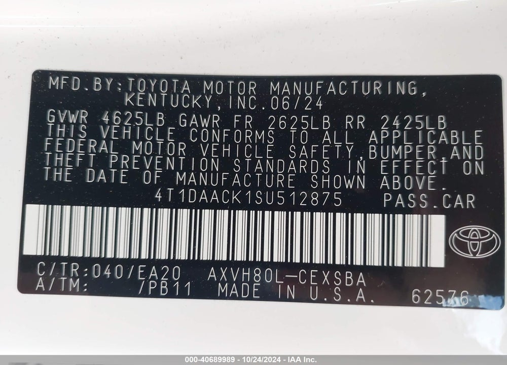 2025 TOYOTA CAMRY SE VIN: 4T1DAACK1SU512875
